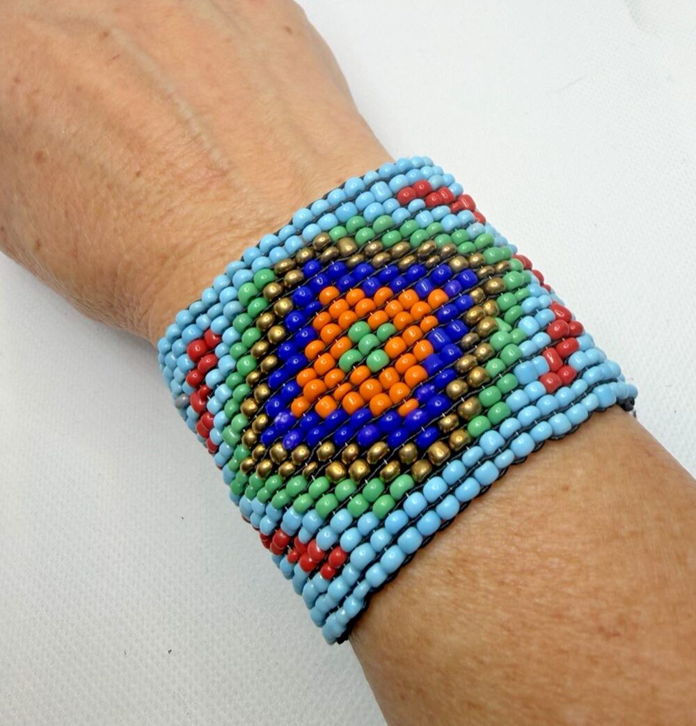 Catherine Stein Designs Seed Bead Wide Stretch Cuff Bracelet NWT Indonesia 2"